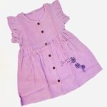 Muslin Front  Button Sleeve Frock with Embroidery – Lilac