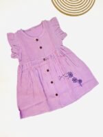 Muslin Front  Button Sleeve Frock with Embroidery – Lilac
