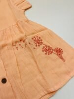 Muslin Front  Button Sleeve Frock with Embroidery– Orange - Image 2