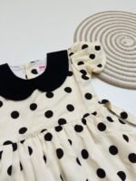 Cream Polka Dot Girls’ Dress with Black -  Peter Pan Collar - Image 3