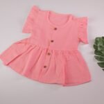 Baby Pink Muslin Baby Frock with Wooden Buttons – Soft & Stylish