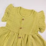 Green Muslin Baby Frock with Wooden Buttons – Soft & Stylish - Image 3