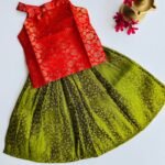 Banarasi Pattu Pavadai Set - Red & Olive Green