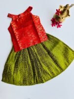 Banarasi Pattu Pavadai Set - Red & Olive Green