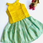 Banarasi Pattu Pavadai Set - Mustard Yellow & Mint Green