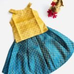 Banarasi Pattu Pavadai Set - Golden Yellow & Peacock Blue