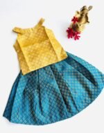 Banarasi Pattu Pavadai Set - Golden Yellow & Peacock Blue