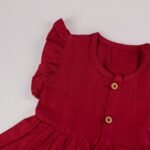 Maroon Muslin Baby Frock with Wooden Buttons – Soft & Stylish - Image 2