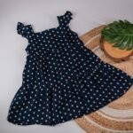 Navy Blue Polka Dots - Back Button Frock