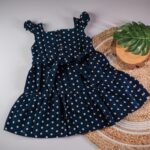Navy Blue Polka Dots - Back Button Frock - Image 2