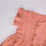 Peach Muslin Baby Frock with Wooden Buttons – Soft & Stylish - Image 3