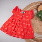 Red Elephant  Muslin Baby Frock with Wooden Buttons – Soft & Stylish