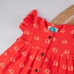 Red Elephant  Muslin Baby Frock with Wooden Buttons – Soft & Stylish - Image 2