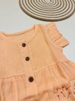 Muslin Front  Button Sleeve Frock with Embroidery– Orange - Image 3