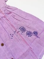 Muslin Front  Button Sleeve Frock with Embroidery – Lilac - Image 3