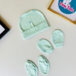 Cap,Mittens and Booties -  Green Flower