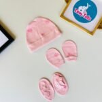 Cap,Mittens and Booties - Pink Flower