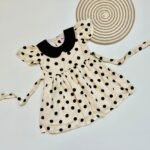 Cream Polka Dot Girls’ Dress with Black -  Peter Pan Collar