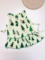 Green Pine Tree Print Muslin Frill Top for Baby Girls - Back Button Frock
