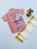 Peach Silk Panel Shirt with White Pattu Dhoti for Boys – Traditional Festive Set - Image 2
