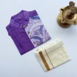 Lavender Silk Panel Shirt with White Pattu Dhoti for Boys – Traditional Festive Set