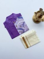 Lavender Silk Panel Shirt with White Pattu Dhoti for Boys – Traditional Festive Set
