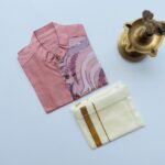 Peach Silk Panel Shirt with White Pattu Dhoti for Boys – Traditional Festive Set