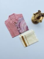 Peach Silk Panel Shirt with White Pattu Dhoti for Boys – Traditional Festive Set
