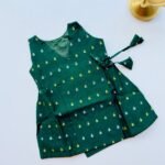 Green Silk Baby Frock with Gold Polka | Side Knot Ethnic Wear