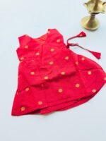 Red Silk Baby Frock with Gold Polka | Side Knot Ethnic Wear - Image 3