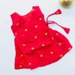 Red Silk Baby Frock with Gold Polka | Side Knot Ethnic Wear