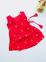 Red Silk Baby Frock with Gold Polka | Side Knot Ethnic Wear