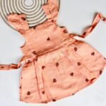 Peach Strawberry Print Muslin Cotton Frock for Baby Girls - Back Button Frock