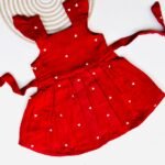 Red Heart Embroidered Cotton Frock for Baby Girls - Back Button Frock