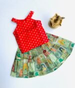 Traditional Raw Silk Pattu Frock Set for Girls – Red & Green with Back Bow - Image 2